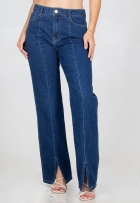 Calça Wide Leg Zune Jeans Feminina Com Fenda Cintura Alta