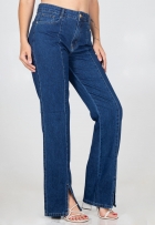 Calça Wide Leg Zune Jeans Feminina Com Fenda Cintura Alta