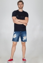 Short Slim Zune Jeans Masculino Destroyed Desfiado Casual