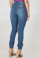 Calça Jeans Jogger Feminina Com Cinto Trançado Casual