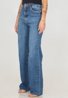 Calça Jeans Wide Leg Feminina Cintura Alta Básica Casual