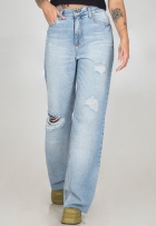 Calça Jeans Wide Leg Feminina Cintura Alta Destroyed Casual