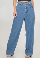 Calça Jeans Wide Leg Feminina Cintura Alta Com Cinto Premium