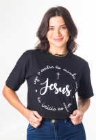 Blusa T-Shirt Feminina Algodão Manga Curta Escrita Jesus