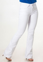Calça Jeans Feminina Flare Cintura Alta Com Elastano Branca