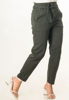 Calça Clochard Jeans Feminina Color Com Cinto E Cintura Alta
