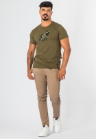 Camiseta Masculina Algodão Com Elastano Aplique De Tecido