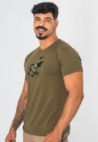 Camiseta Masculina Algodão Com Elastano Aplique De Tecido