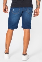 Bermuda Jeans Escuro Masculina Desfiada Bolsos Casual Lisa