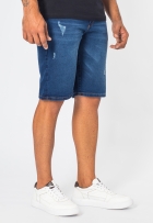 Bermuda Jeans Escuro Masculina Desfiada Bolsos Casual Lisa