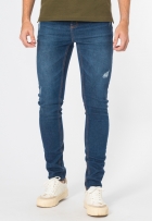 Calça Jeans Masculina Slim Com Elastano Bolso Desfiada Azul