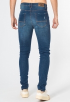 Calça Jeans Masculina Slim Com Elastano Bolso Desfiada Azul