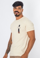 Camiseta Masculina Algodão Estonada Mini Estampa Manga Curta