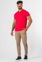 Camisa Masculina Polo Piquet Slim Gola Curta Básica Vermelha