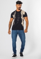 Camiseta Masculina Slim Estampa Caveira Aplicação De Brilho