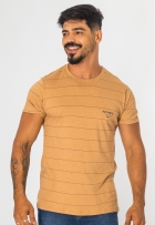 Camiseta Masculina Malha Botonê Com Listra Gola Redonda