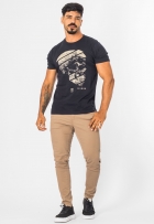 Camiseta Masculina Algodão Preta Com Estampa Caveira M/Curta