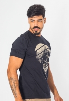 Camiseta Masculina Algodão Preta Com Estampa Caveira M/Curta