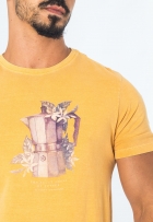 Camiseta Masculina Algodão Estonada Com Estampa Gola Redonda