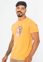 Camiseta Masculina Algodão Estonada Com Estampa Gola Redonda