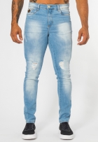 Calça Jeans Masculina Slim Destroyed Casual Premium Azul