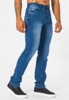 Calça Jeans Masculina Slim Com Elastano Bolso Casual Azul