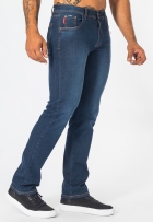 Calça Jeans Masculina Com Elastano Bolso Casual Lisa Azul