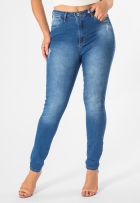 Calça Jeans Feminina Skinny Com Elastano Desfiada Azul
