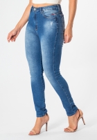 Calça Jeans Feminina Skinny Com Elastano Desfiada Azul